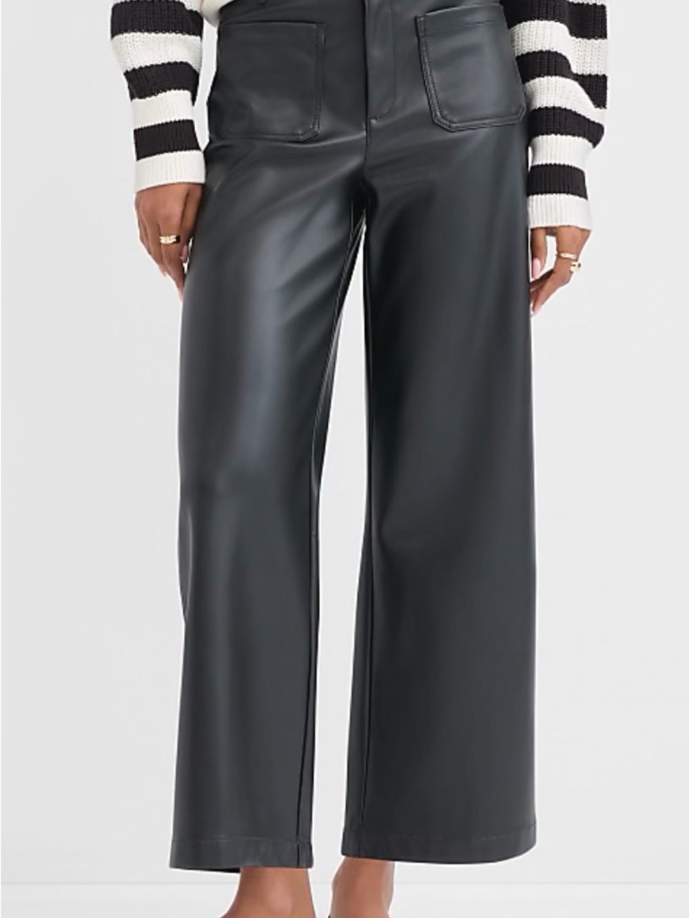 LOFT Palmer Faux Leather Wide-Leg Pants - Black